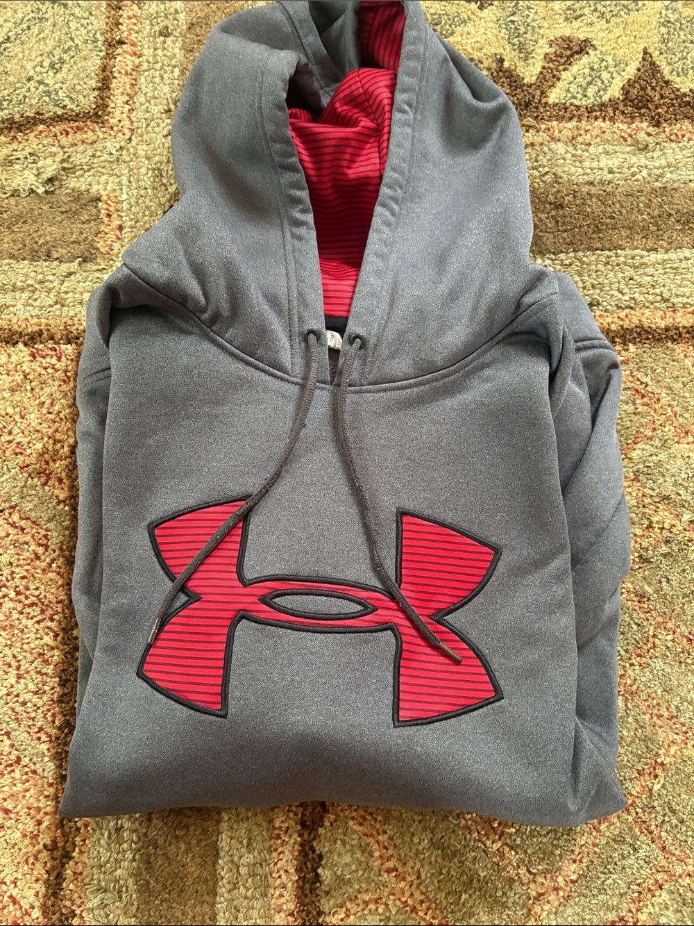 Under Armour Mens Gray Hoodie with Red Logo Accent
